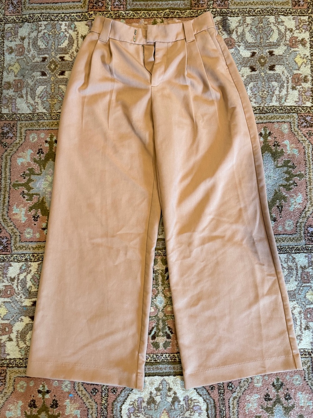 Abercrombie & Fitch Tan Pleated Wide Leg Trousers Size S